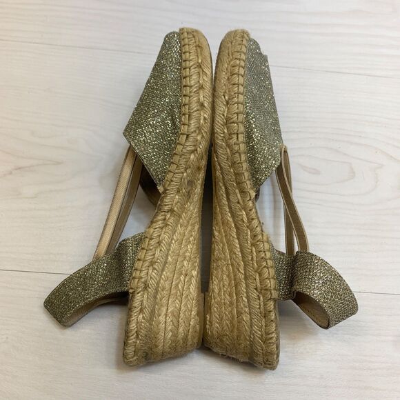 Andre Assous Espadrille Wedge Sandal Women's Size 9 SIlver Slip On Glitter - Picture 2 of 9